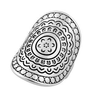 Solid 925 Sterling Silver Boho Floral Enchanted Shield Ring New